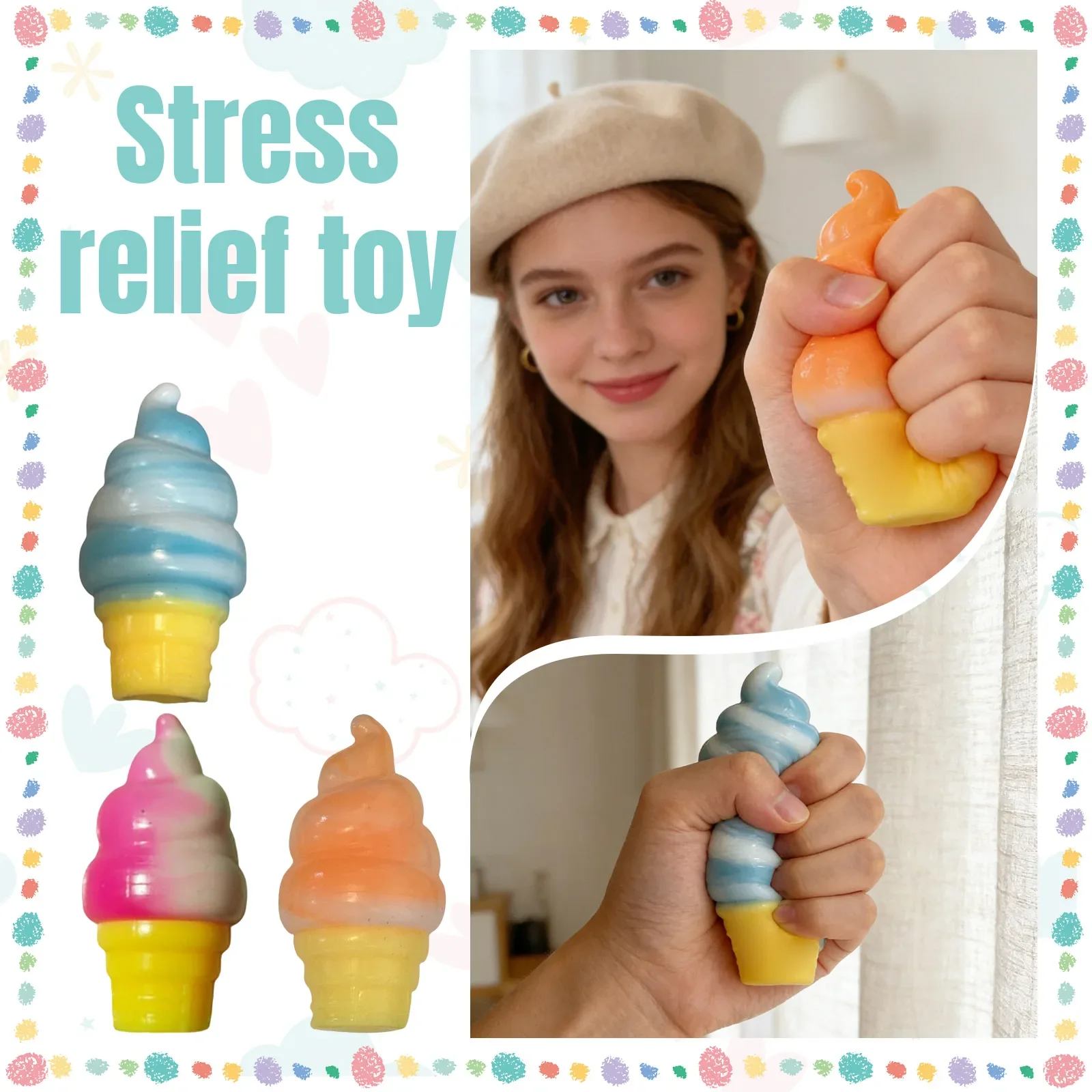 

Creatively Ice Cream Shaped Toy Unique Soft Stress Relief Toy Kids Adults Daily Relax Comfortable Decompression Toy Set