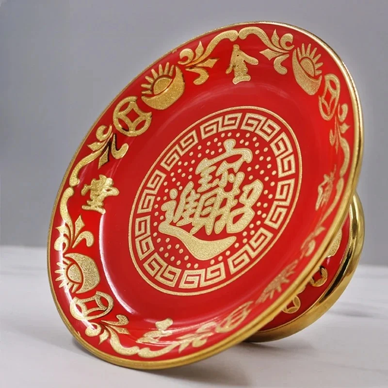 1PCS Ceramic Fruit Plate for Home Use Lotus Flower Tribute Plate God of Wealth Buddha Front Fruit Plate Feng Shui Ornament