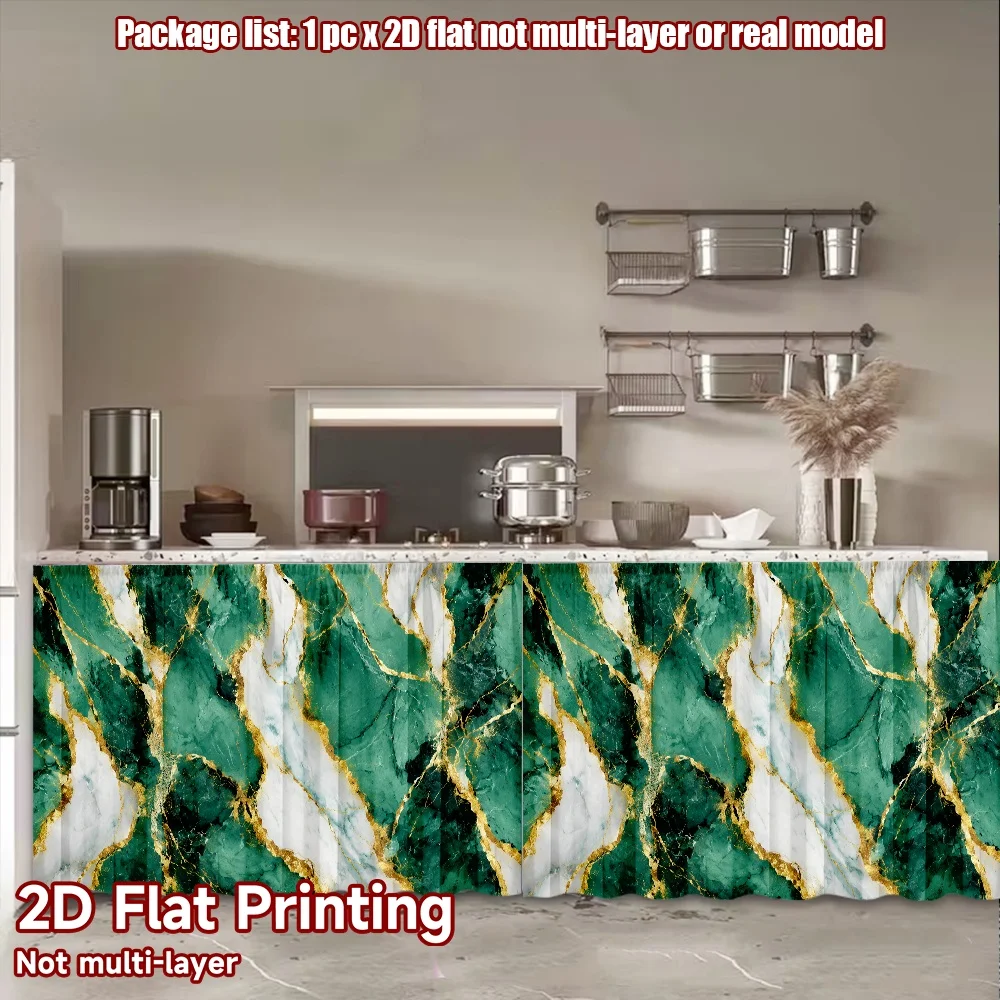 2D flat 1pc French romantic style Emerald Veins Digital printing No-drill small curtains, bedroom curtains, door curtains,