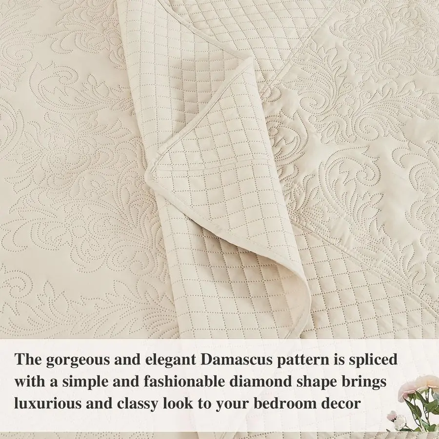 

Очень большое бежевое одеяло King Quilt, 128x120, комплект California King Comforetr, очень большое покрывало с дамасским узором, легкое, двустороннее