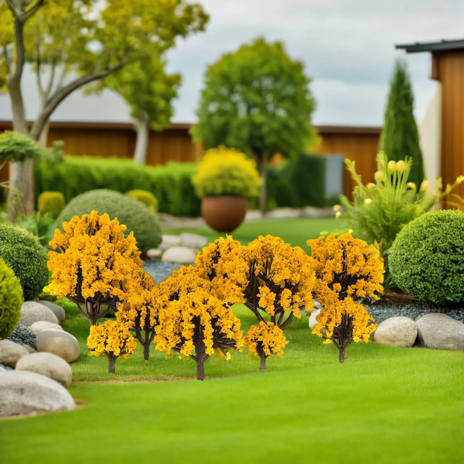 20Pcs Sand Table Trees Yellow Flowers Various Height Plastic Foam Landscape Scenery Layout Train Track Decoration view 2