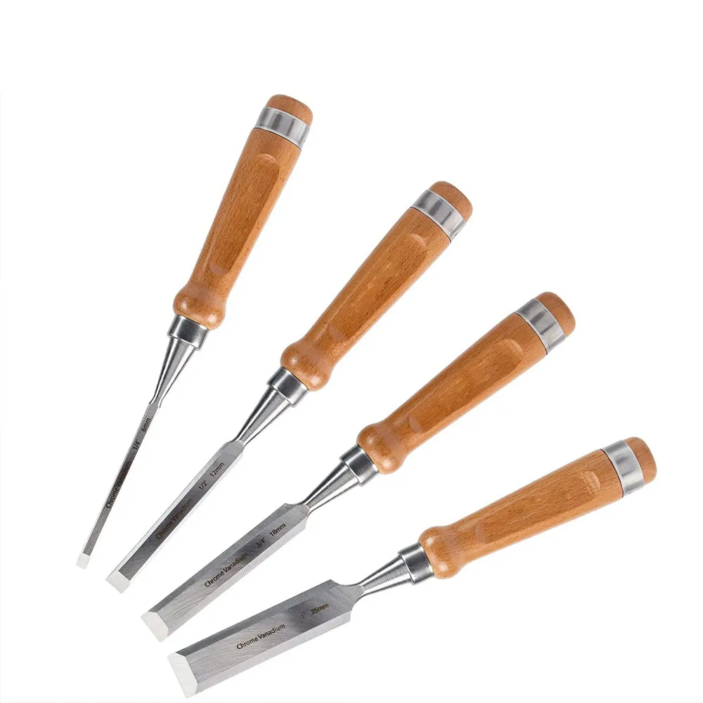 

WOZOBUY 4PCS Professional Wood Chisel Tool Sets Sturdy Chrome Vanadium Steel Chisel,Cr-V Construction,for Woodworking, Carving