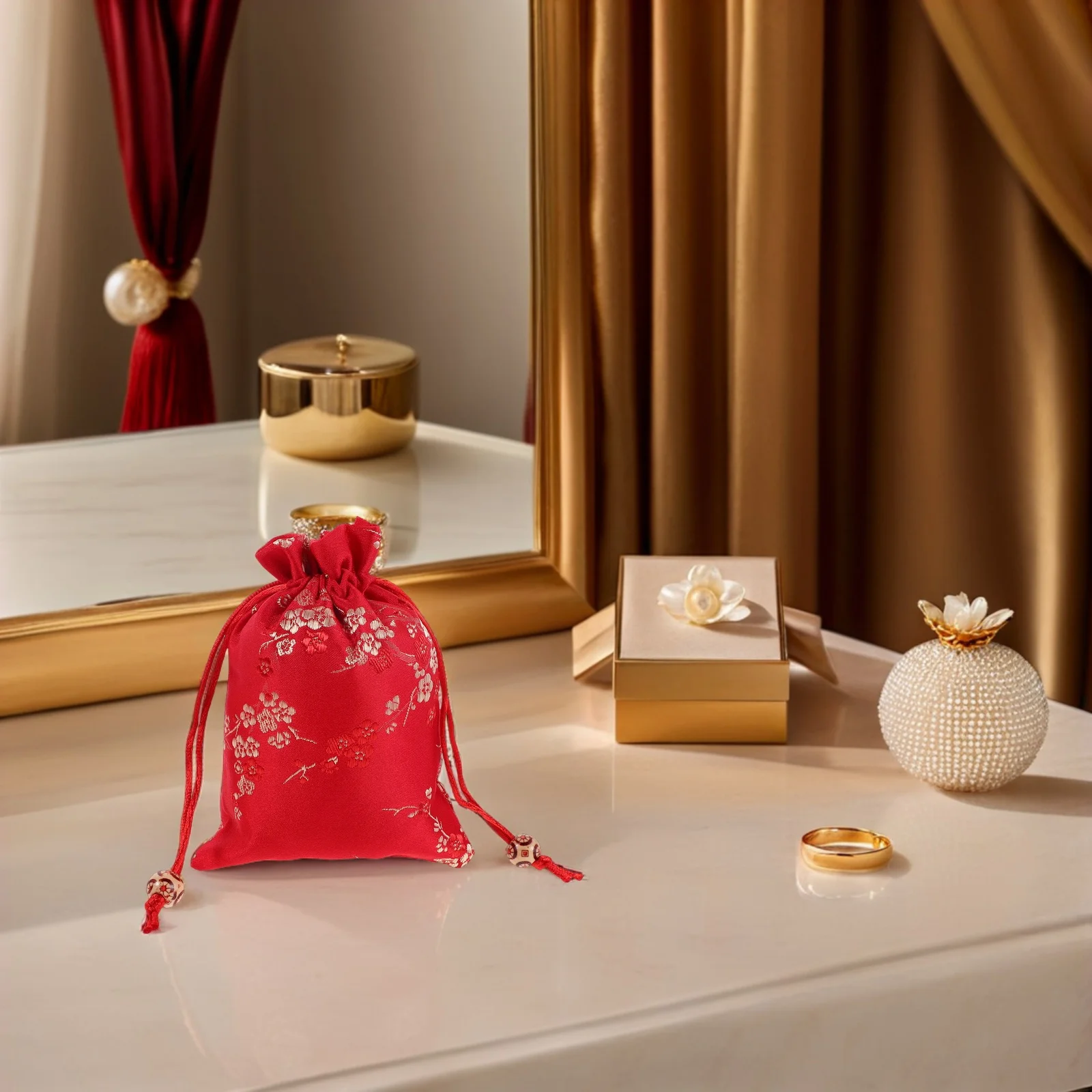 Borsa per gioielli in seta con coulisse in broccato ricamato da 12 pezzi, borsa per gioielli in seta, regalo per bomboniere, borsa da viaggio in seta