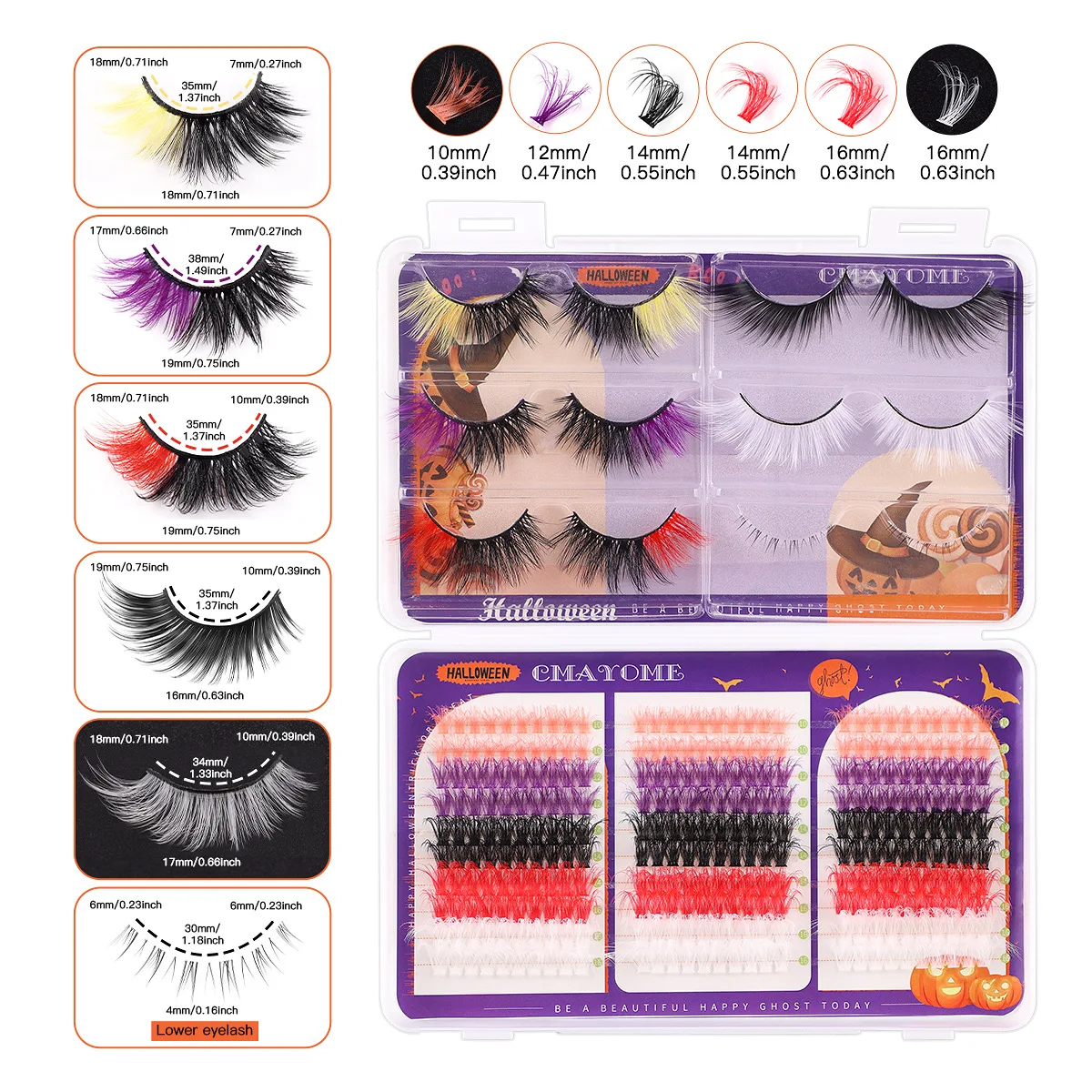 Color Single Cluster Whole Assembly False Eyelashes Halloween Eyelash Book Exaggerated Curl Thick Colored Eyelashes