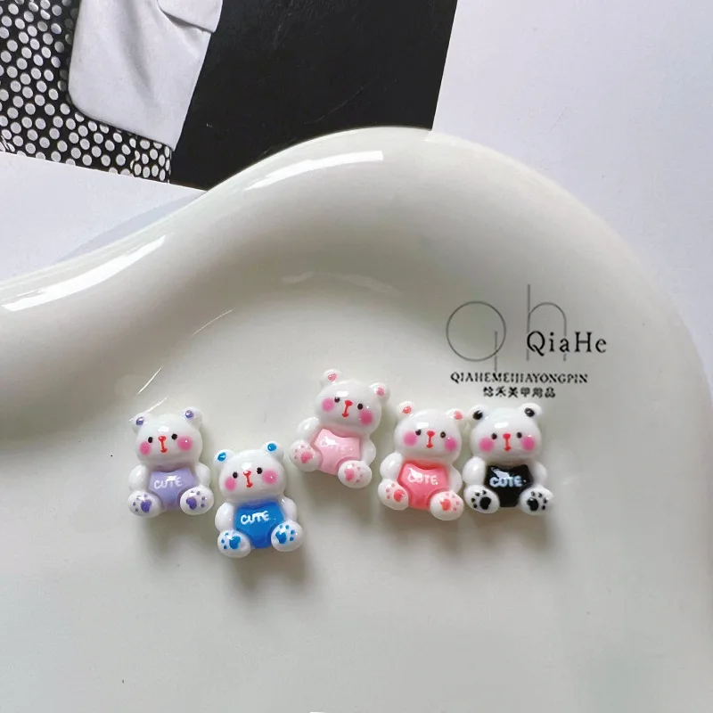 10 pçs miniso gelo translúcido urso dos desenhos animados encantos de unhas para diy fazer unhas kawaii bonito resina decoração da arte do prego