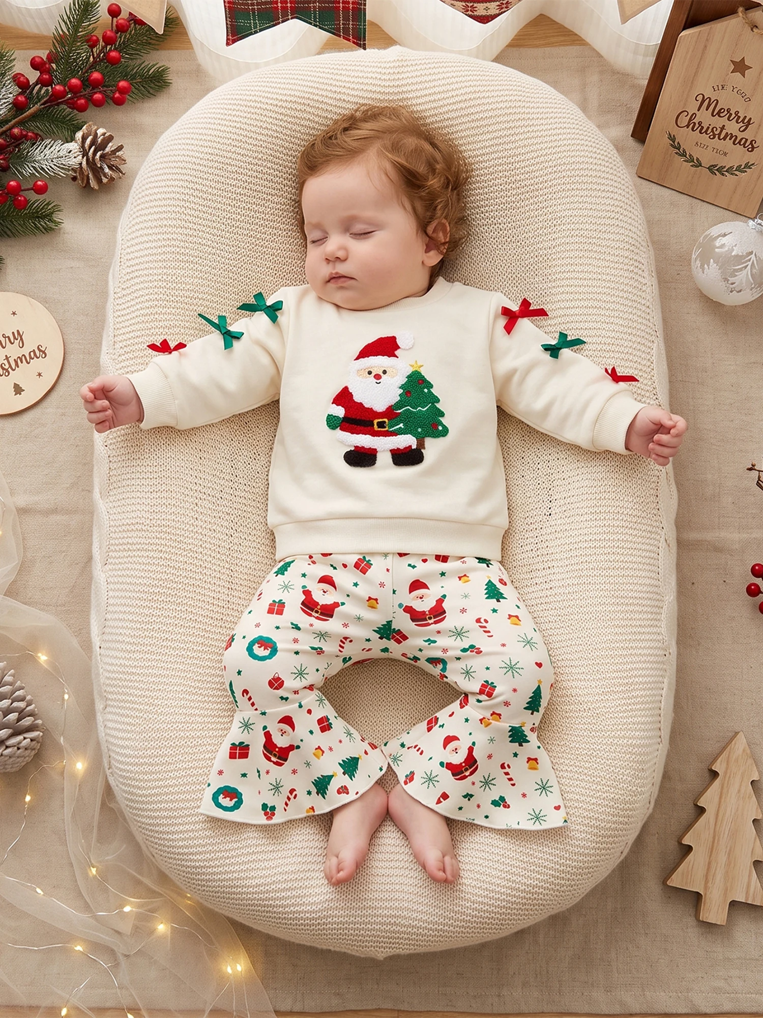 Long Sleeve Embroidery Flared Pants Christmas Outfits Embroidery Tops Sleeve Outfits-Long Embroidery