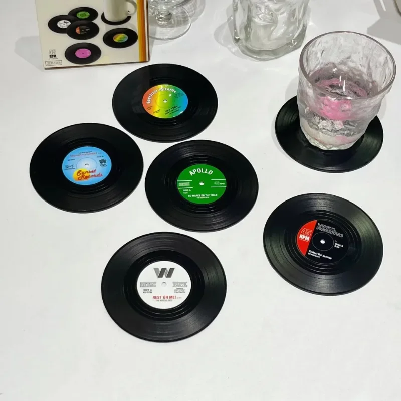 Vintage Retro Coasters Vinyl Record Classic Cup Coaster Anti-slip Coffee Coasters Music Rock CD Drink Mug Mat Table Placemat