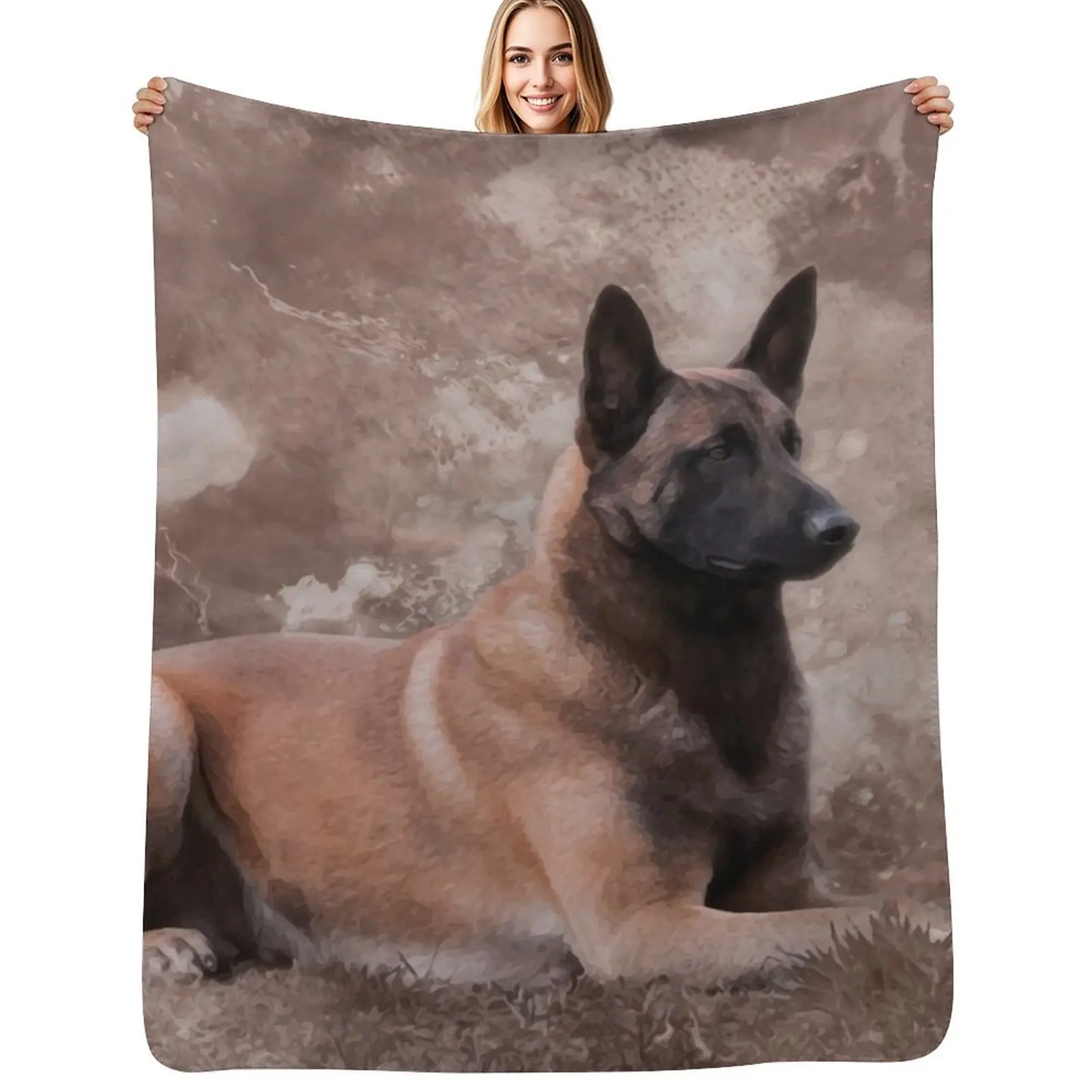 

MalinoisBelgian shepherd - Mechelaar Throw Blanket Warm Plush Fuzzy Blanket for Living Room