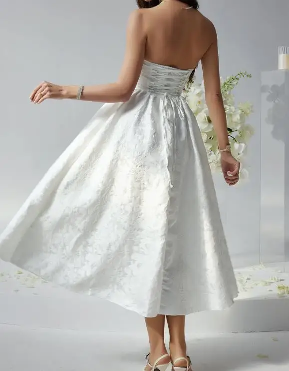 

Womens Dresses 2026 Spring New Solid Color Elegant Jacquard Strapless Lace Up Sexy Backless High Waist Temperament Long Dress