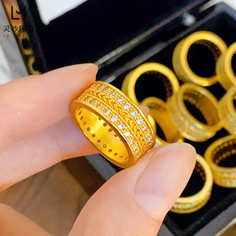 

Роскошное ювелирное кольцо из настоящего золота 9999 24 карата с бриллиантом на каждый год, закрытое кольцо для рта, модный подарок для подруги