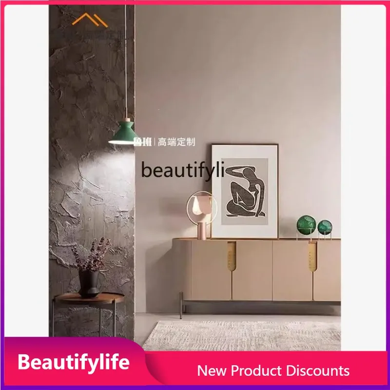 

2344 Italian minimalist solid wood dining side cabinet saddle leather four-door locker high-end furniture