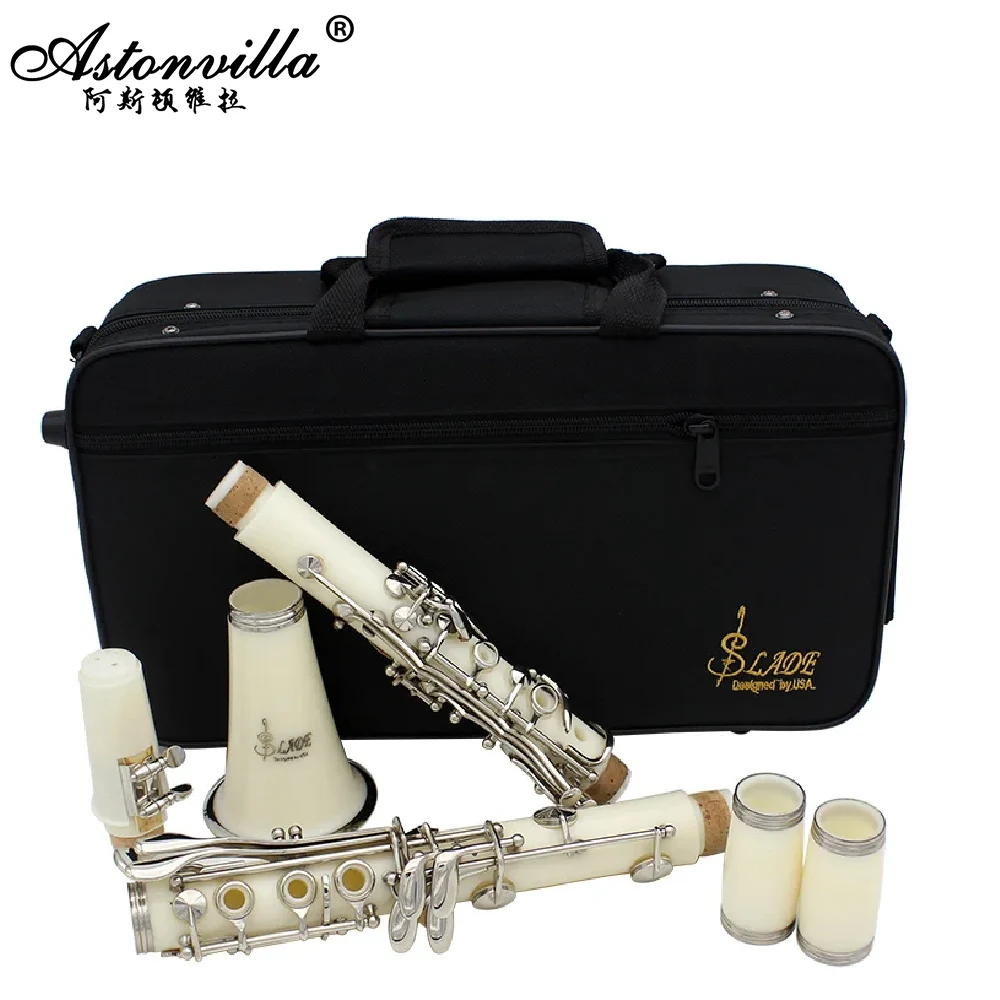 SLADE B Flat Clarinet 17 Key Falling Tune B White Clarinet ABS Silver Plated Silver Key Material with Accessories