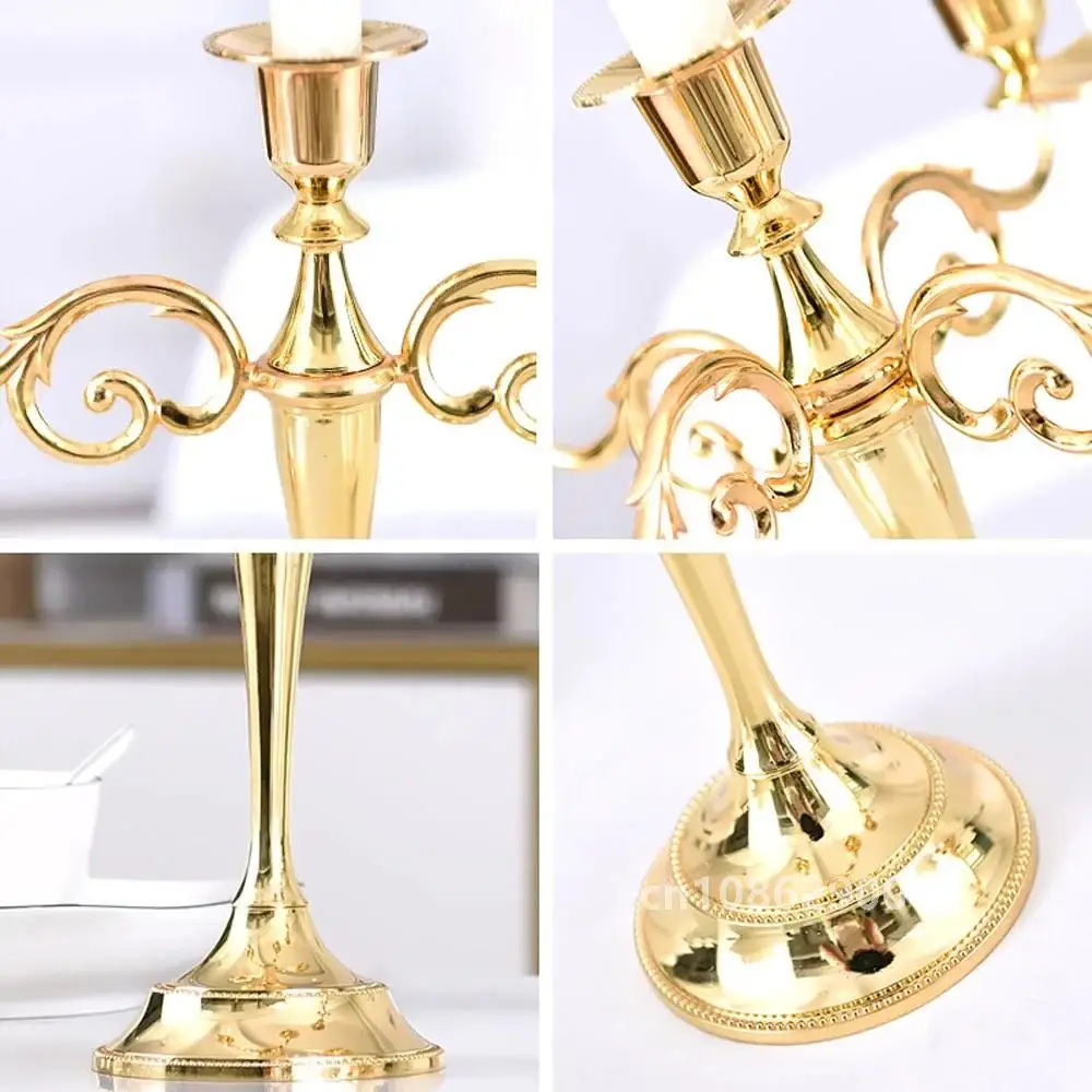 Plated Candle Holder Retro 3-Arms Bronze Candelabra For Wedding Prop Gold Candlelight Dinner Hotel Metal Home Decoration