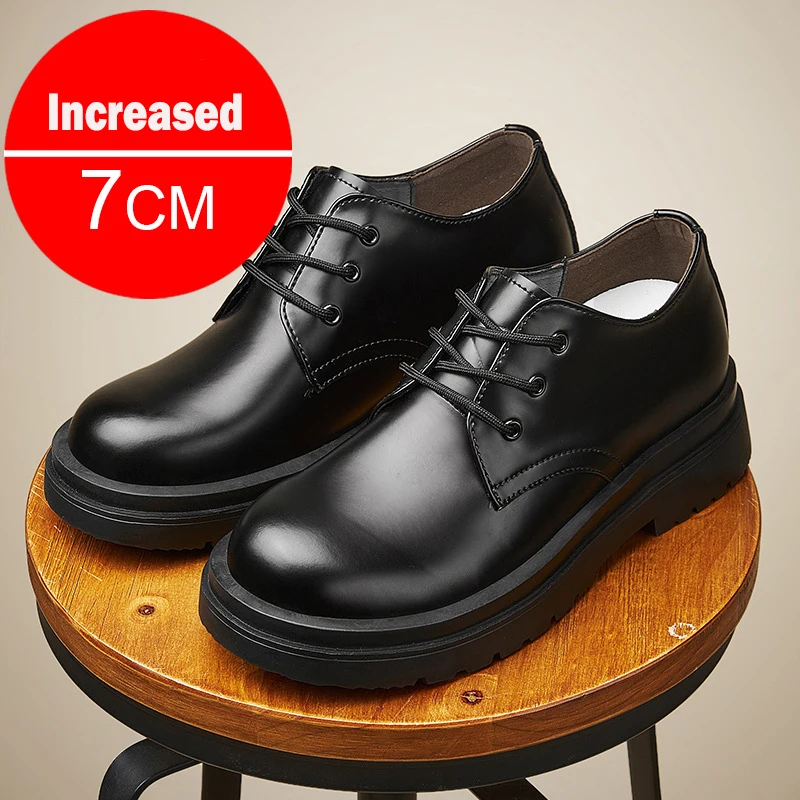 

New Men's Business Casual Shoes Thick Soles Men Invisible Internal Elevation 7CM Breathable Casual Leather Outdoor Trendy Shoes