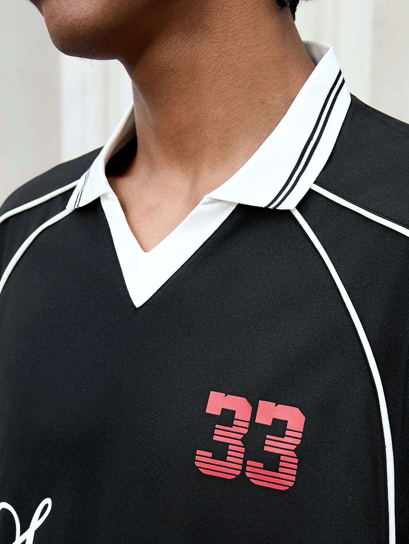 Men's Vintage Soccer Jersey Style T-Shirt Black White Collar 33 Graphic Print Oversized Loose Fit Casual Street Short Sleeve Top