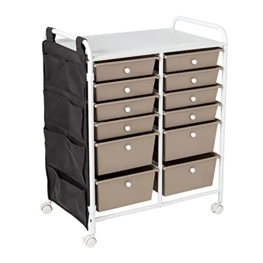

Honey Can Do 12-Drawer Metal Rolling Storage Cart with Side Pockets CRT-09104 White