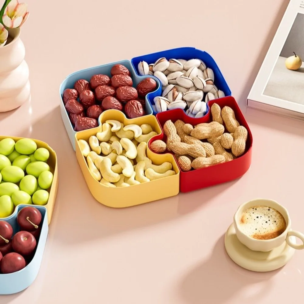 

Plastic Jigsaw Fruit Tray Compartmentalized Storage Dustproof Snack Tray Decorative Convenient Dried Fruit Tray Dining Table