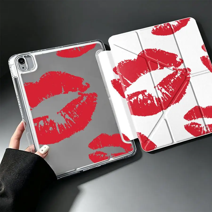 With Pen Slot Cover Tablet Case For iPad 10th Gen Pro 13 2025 2026 11th 12th Air 8 M2 M3 3 9th Mini 7 6 5 Vintage Red Lips