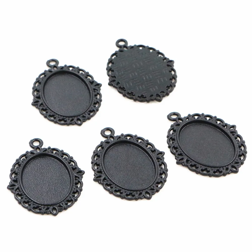 10pcs 13x18mm Inner Size Antique Silver Plated Rose Gold Color Cameo Cabochon Base Setting Charms Pendant Necklace Findings