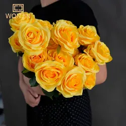 1 Bouquet Simulation Big 10 Heads Yellow Rose Bouquet Home Decoration Table Decoration Wedding Simulation Flower