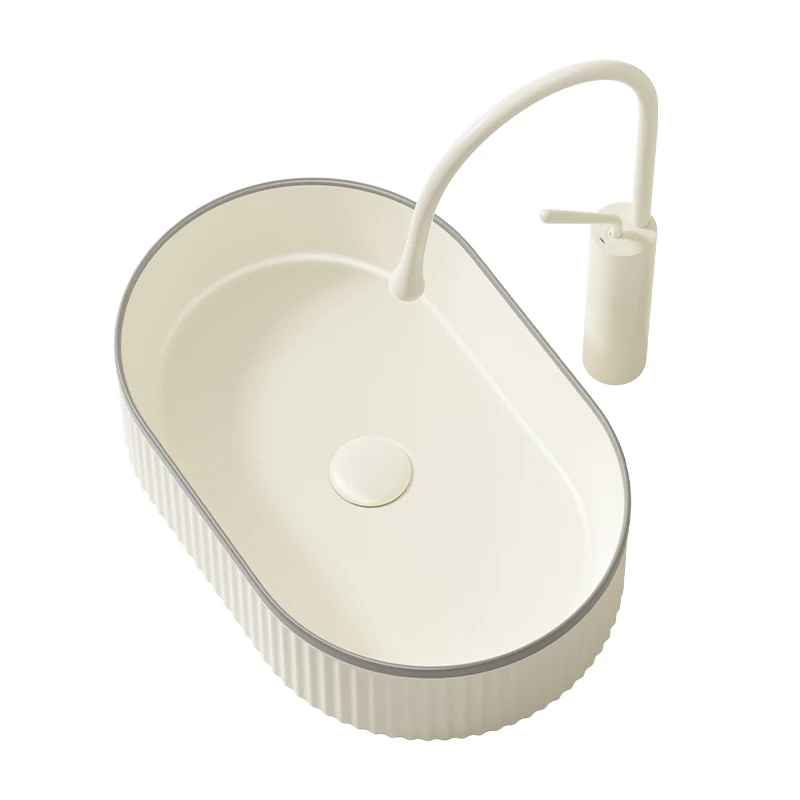 

Nordic cream vertical pattern oval square round table basin household small apartment basin balcony ceramic