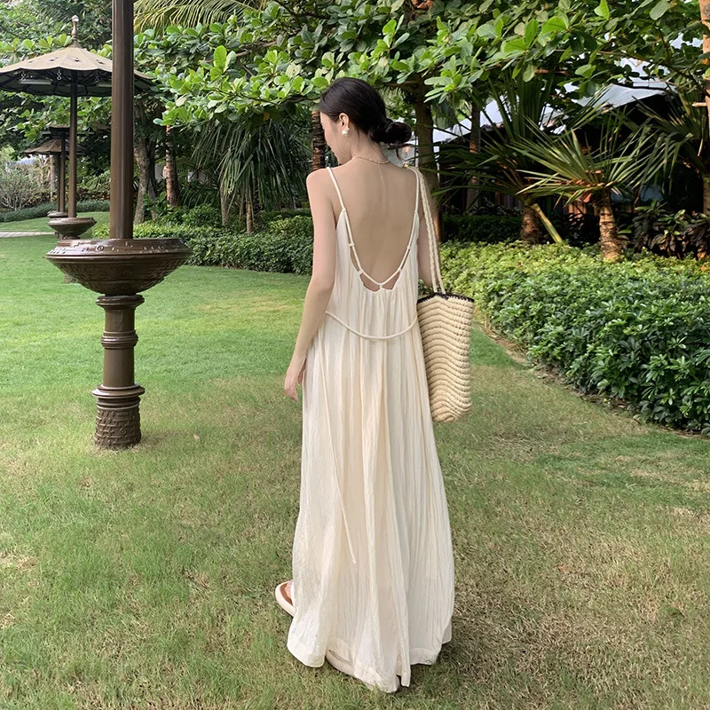 Sexy Backless Sling Dress Summer Beach Maxi Dresses for Women 2025 Bodycon Vacation Long Dresses