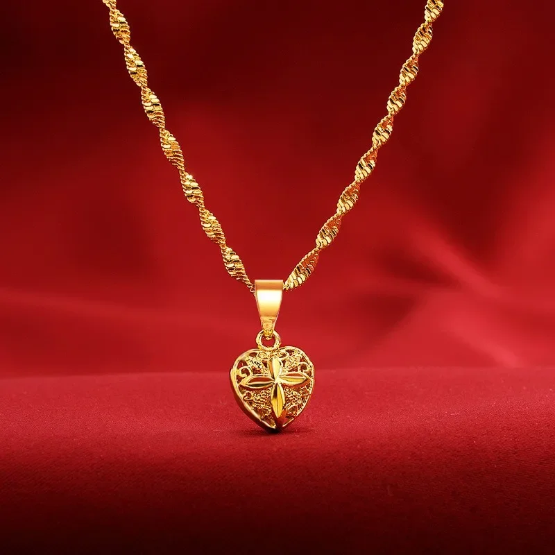 

Noble AU999 gold necklace ladies pendant heart-shaped pendant 24K pure gold Korean fashion female jewelry