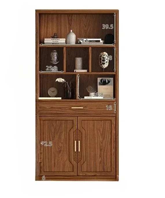 

xzqNew Chinese-style elm solid wood bookcase against the wall floor bookshelf, combination living room locker