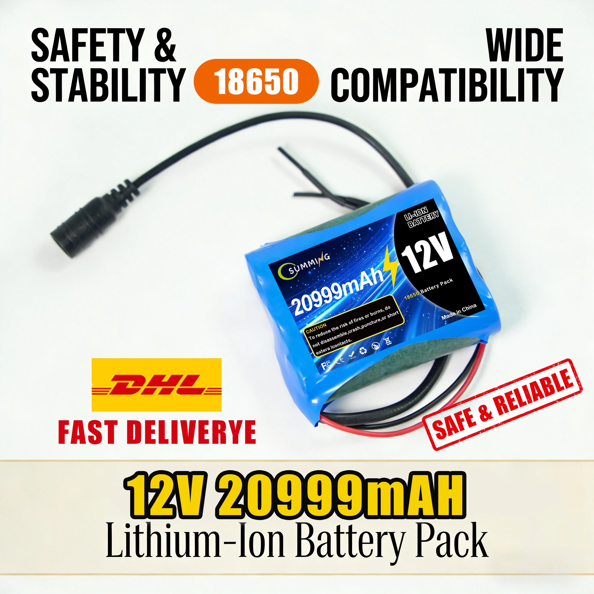 

High Capacity 12V 20999mAh 3S1P️Li-ion Battery Pack 12.6V 20.99Ah with BMSProtection Board & DC Charger