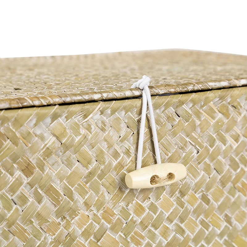 Hand-woven Wicker Storage Box Natural Seagrass Storage Baskets with Lid Sundries Container Household Rectangular Organizer