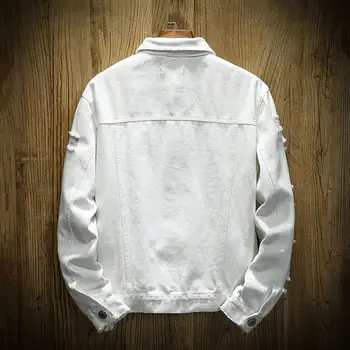 New 2024 Men's Fashion Jeans Jacket Solid Spring Autumn Cotton Denim Jacket Men White Black Pink Ripped Hole Jean Coats Male 4 New 2024 Men's Fashion Jeans Jacket Solid Spring Autumn Cotton Denim Jacket Men White Black Pink Ripped Hole Jean Coats Male 4