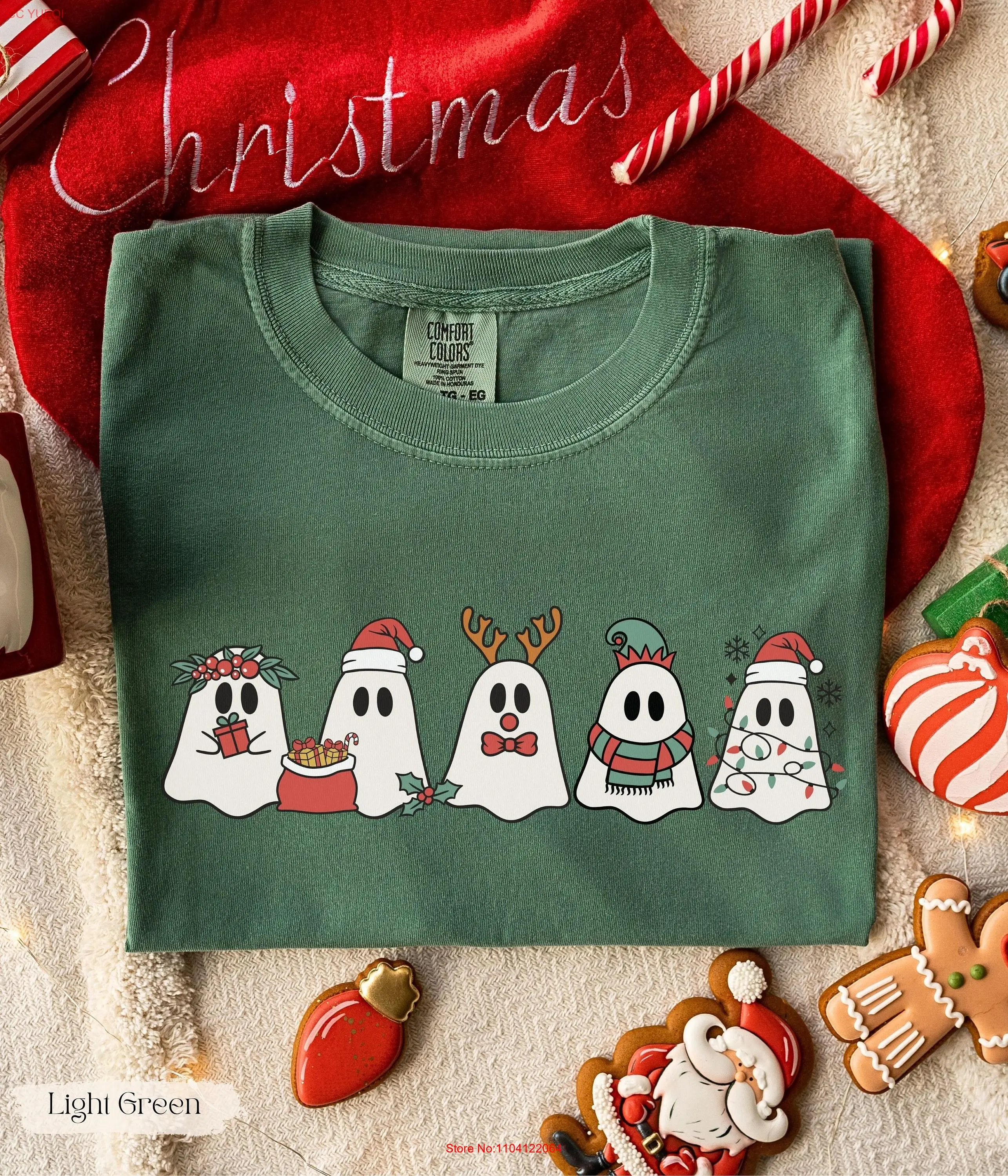 

Футболка с рождественскими призраками, милый любитель призраков для комфортных цветов, праздничная забавная рождественская футболка с длинными или короткими рукавами