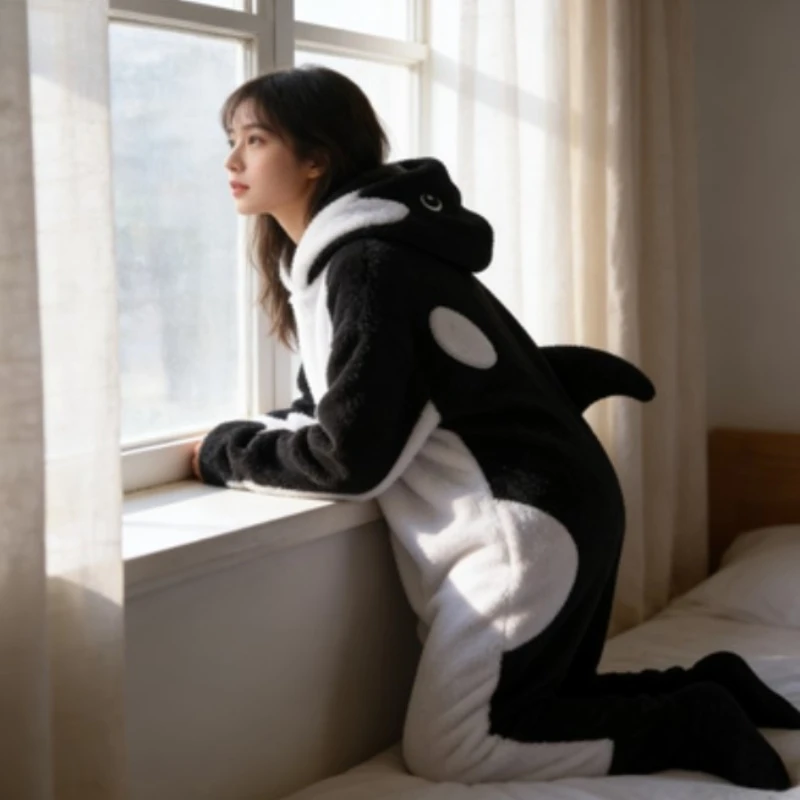 

Cartoon Animal Sleeping Bag Wearable Blanket Cute Dolphin Onesie Pajamas Animal Hooded Home Loungewear for Kids Adults