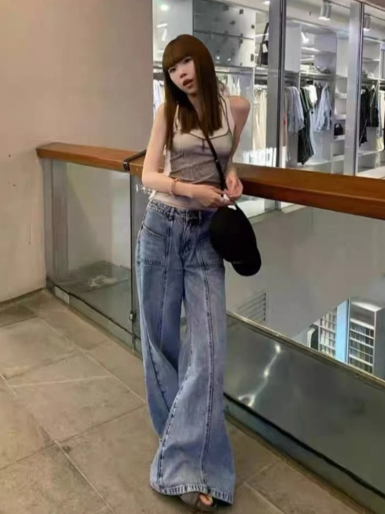 

Осень 202, американские расклешенные джинсы в стиле ретро, женские джинсовые брюки-клеш с высокой талией, свободные расклешенные брюки с микро-клеш, уличная одежда