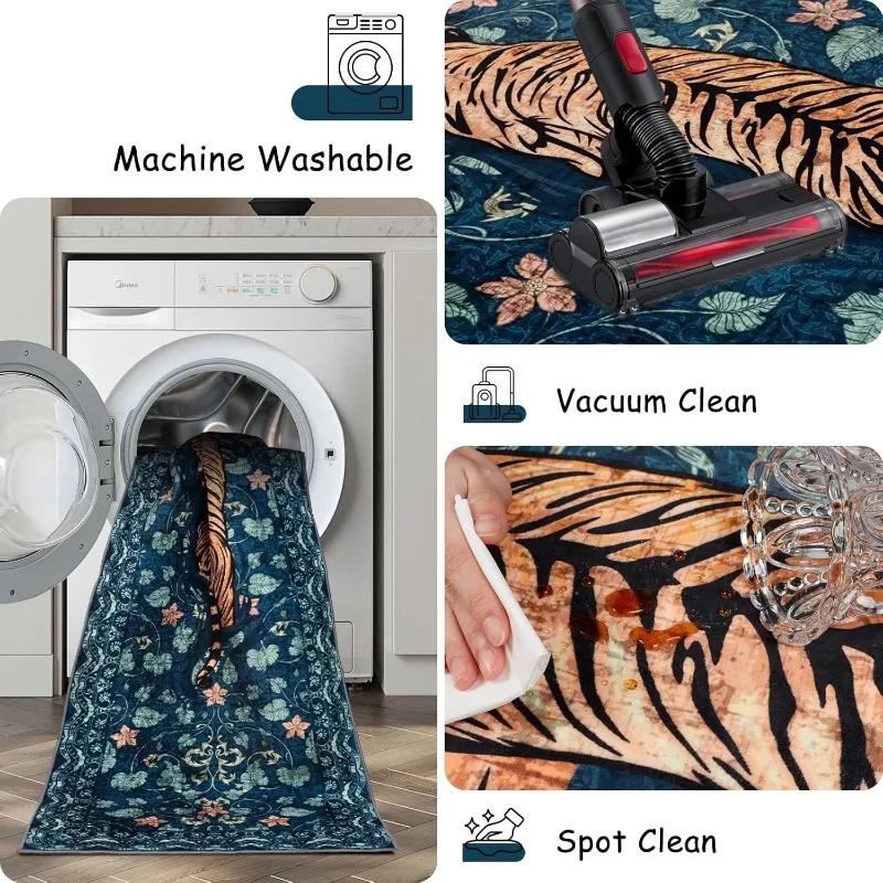 Nordic Style Living Room Carpet Blue Tiger Print Bedroom Rugs Large Area Machine Washable Non-slip Coffee Table Mats Alfombra 러그