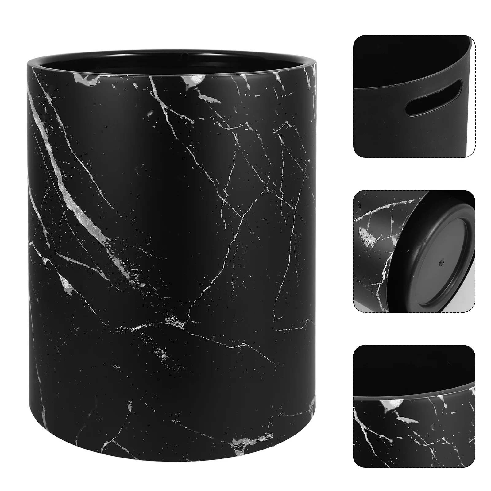 

Marble Trash Can 12L Black Medium Modern Home Office Bathroom Waste Bin Garbage Container Storage Basket Reusable