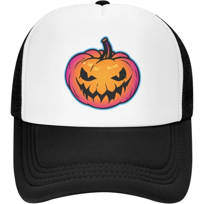 

Halloween Pumpkin Trucker Hats for Men Women Classic Adjustable Mesh Baseball Cap Snapback Hat Black