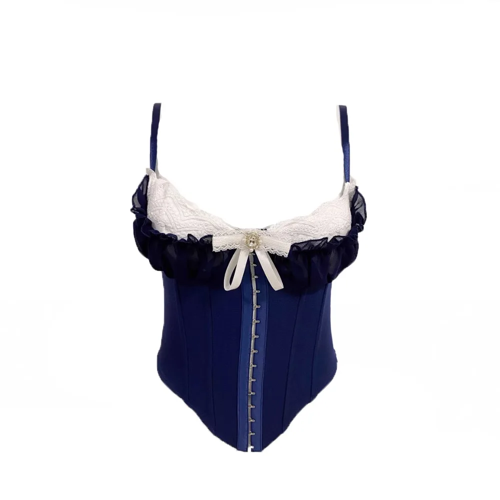 

Elegant Ruffle Lace Flower Camisole Buckle Bowknot Slim Crop Tops Tank Sleeveless Lace Corset Travel