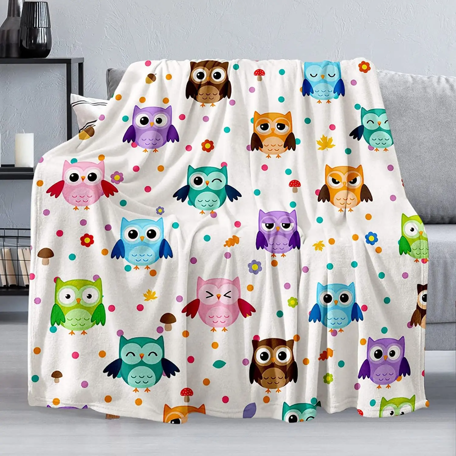 Cute Owl Series Printed Blanket for Sofa Bed Travel Camping Living Room Office Conditioning Blanket for All Seasons Gifts