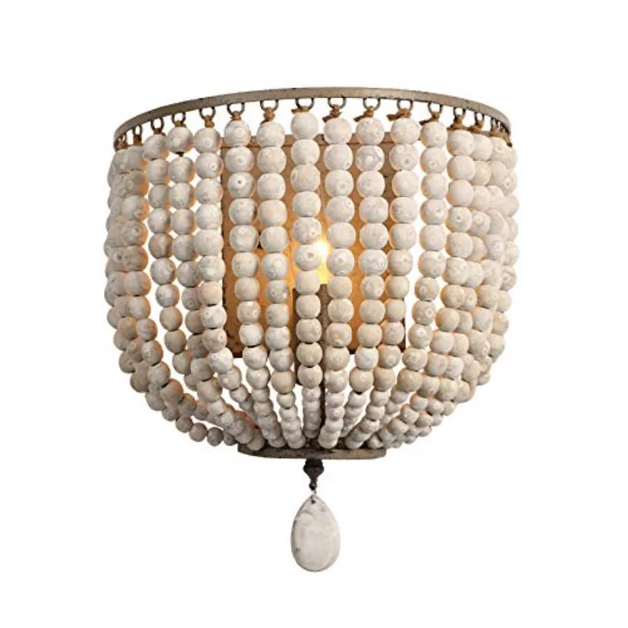 Vintage Wood Bead Wall Lamp Finishing Retro Antique with Hard Wired for Bedroom Fixtures