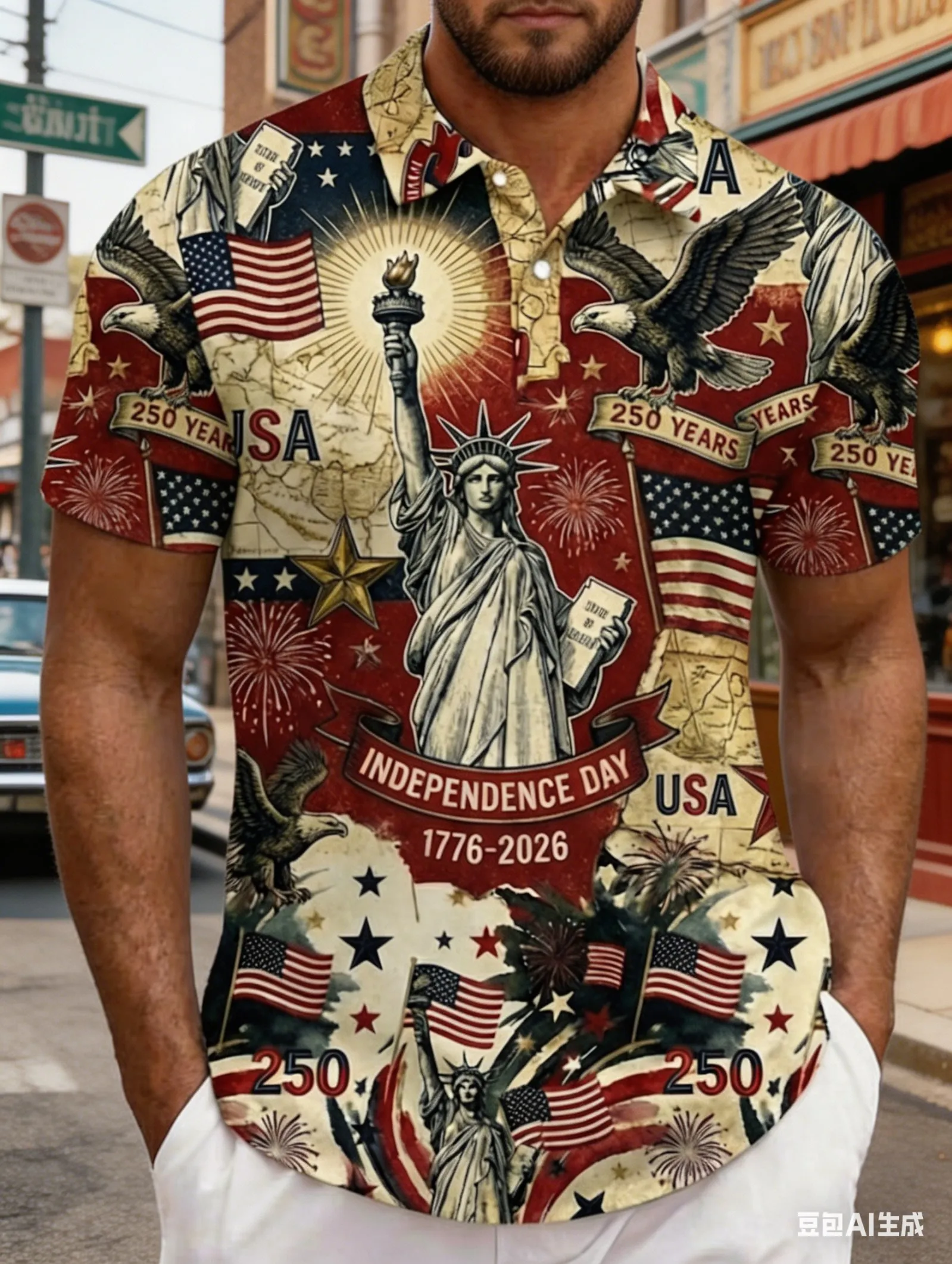 Men's USA 250 Years Of Freedom Golf Polo Shirt 3D Print Bald Eagle USA Flag Patriotic Short Sleeve Casual Top
