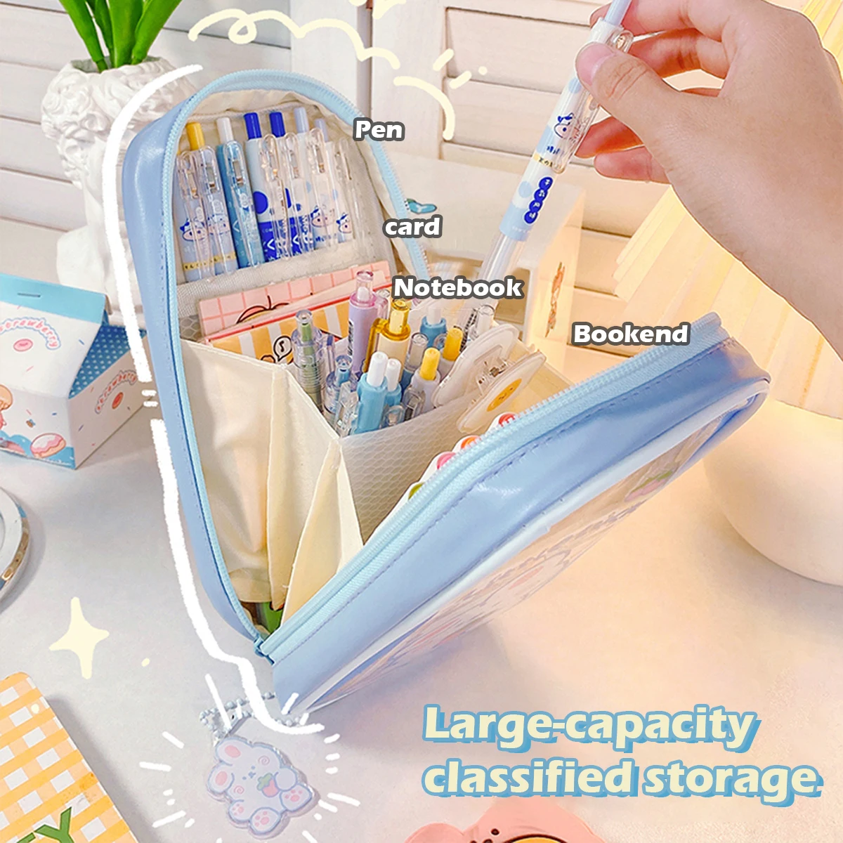 

Kawaii Pencil Cases Bag Pouch Transparent Large Capacity Pen Box Organizer Korean for Girls Back To School Supplies Stationery