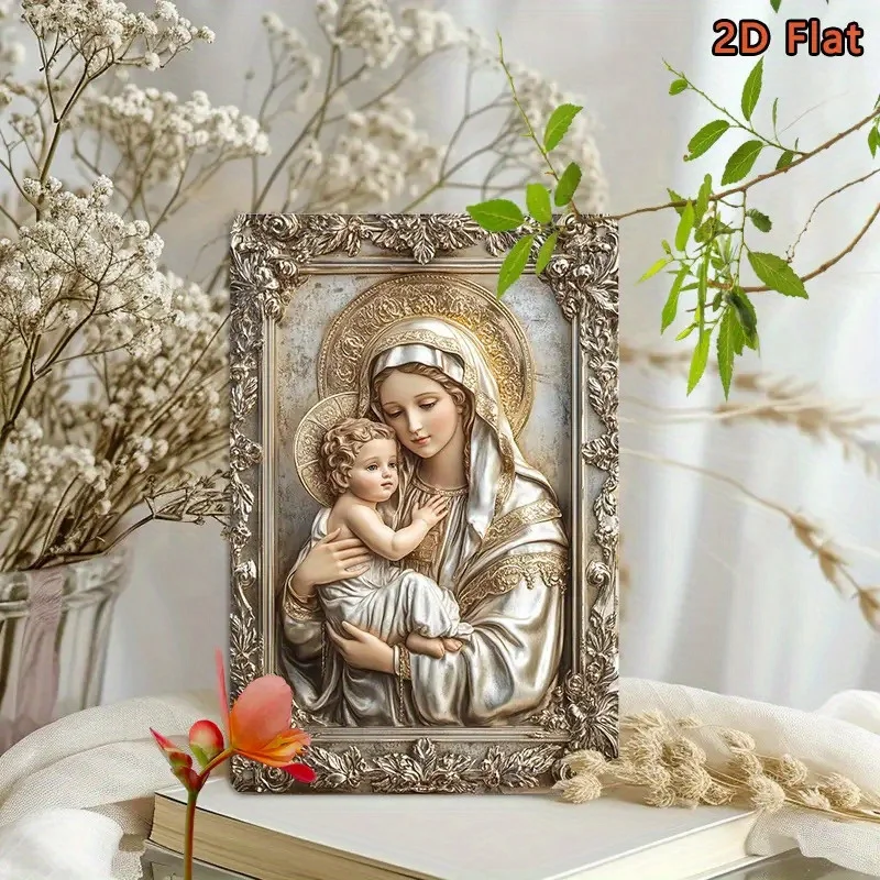 

2D Flat Vintage Mary and Youngsters Wall Decor Religious Art Canvas 1pc Christian Wall Hanging for Home Living Room Bedroom