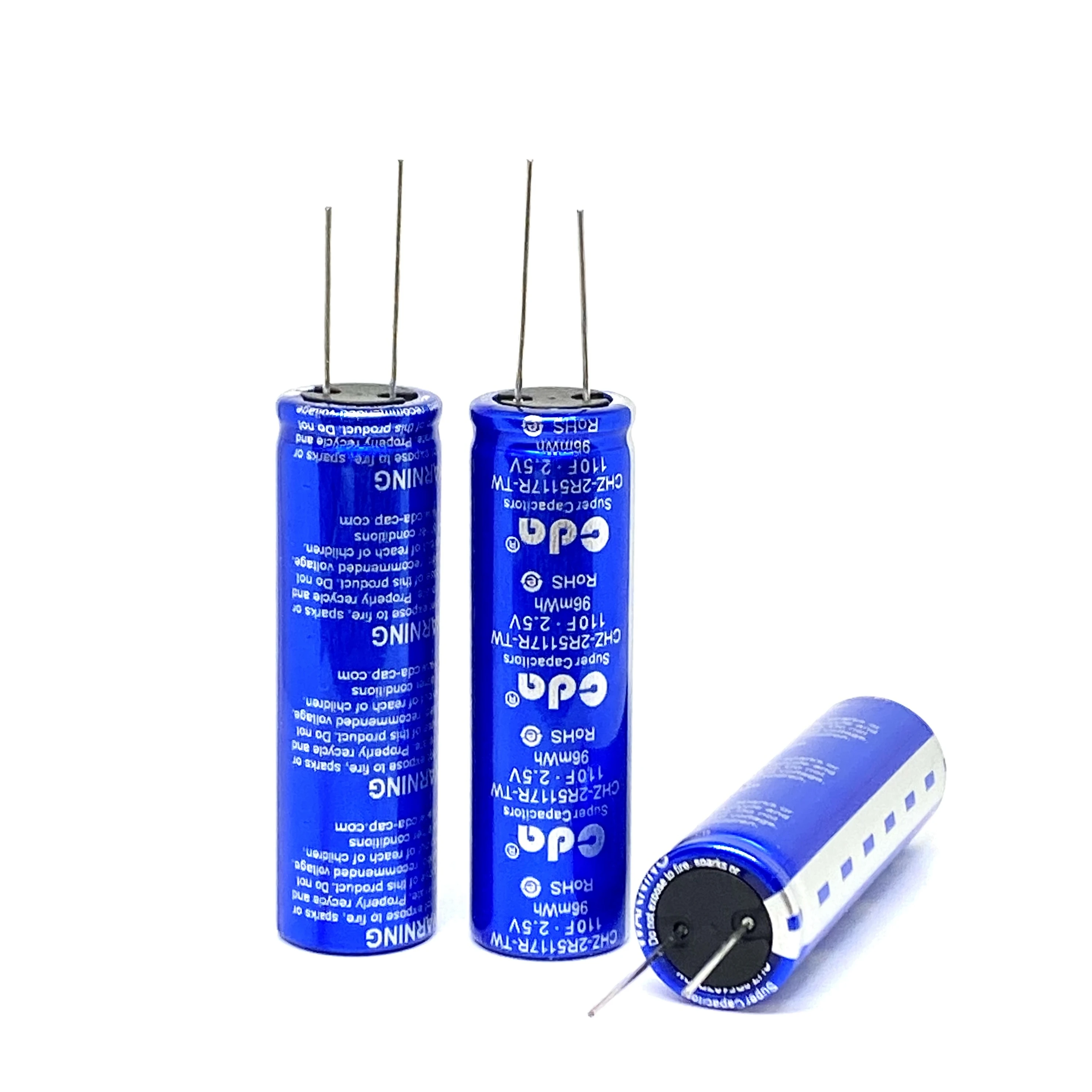 Capacitores super CDA, 2.5V, 110F, CHZ-2R5117R-TW, Capacitor Farad, 18x60mm
