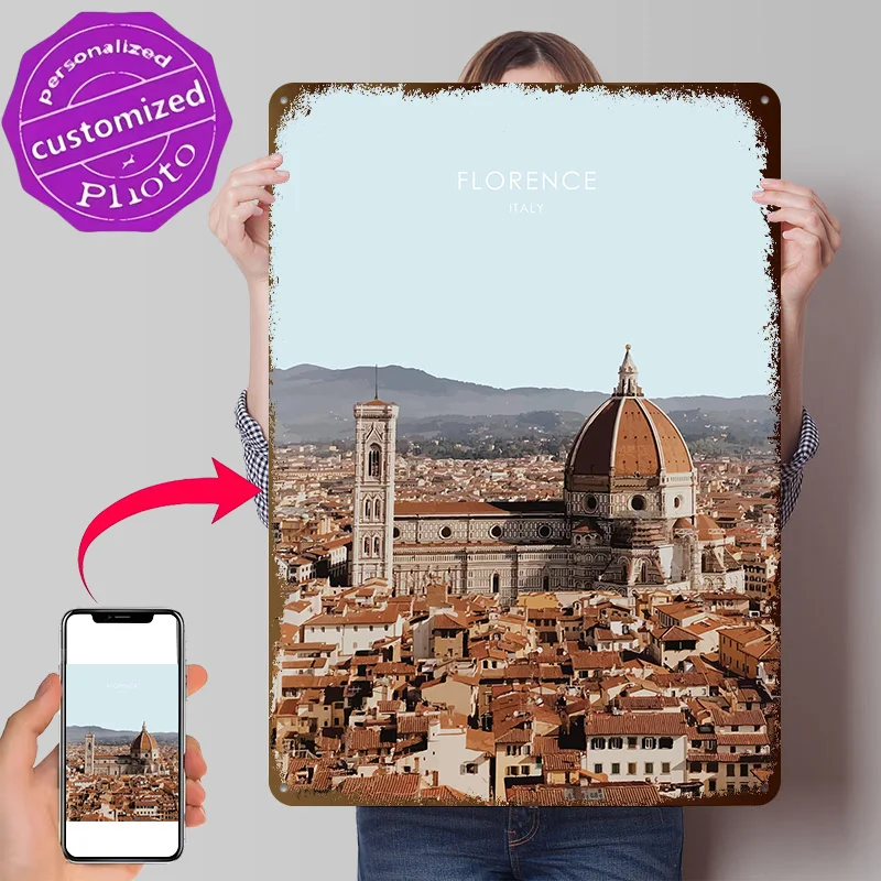 Florence Travel Artwork Personalized 3D Textured Metal Poster Wall Art Tinplate Sign for Interior Decoration Living Room Decor