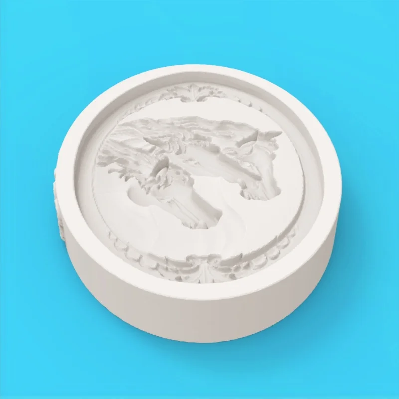 Horse Head Relief Oval Mold, Classical Scroll Pattern Border with Group of Horses Design, Silicone Mold for Fondant Chocolate Making - view 5