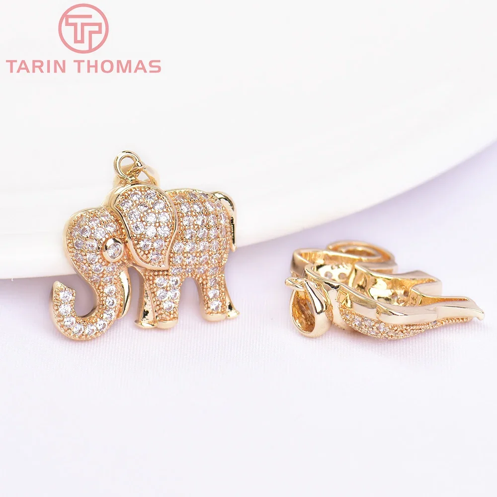 Colgantes de latón con circón para fabricación de joyas, abalorios de elefante de alta calidad, Color dorado de 24K, 5786, 2 piezas, 19,5x15MM, venta al por mayor