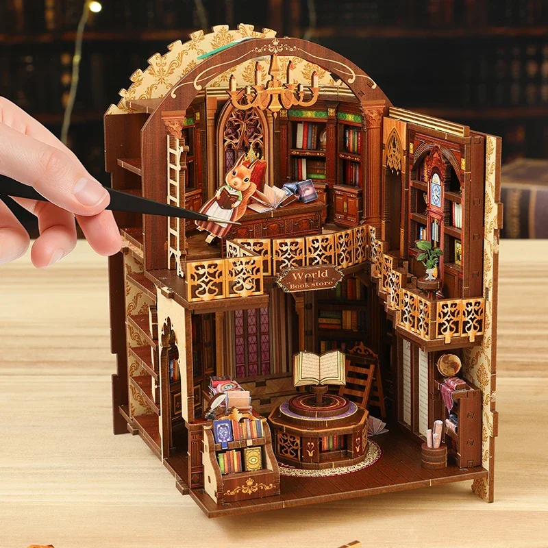 

DIY книжный уголок, комплект, мини 3D деревянная головоломка, сборка, модель здания, игрушка, домашний форзац, книжная полка, вставка, украшение, игрушка, Рождественский подарок
