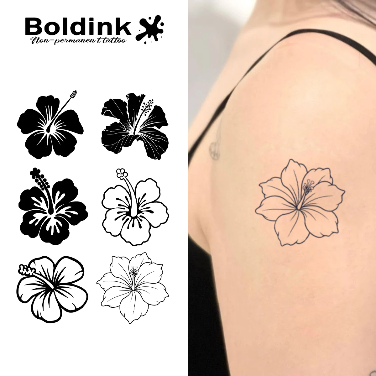 

BOLDINK реалистичные цветочные татуировки наклейки различных форм прочные 1-2 недели гибискус вишня креативные наклейки для боди-арта