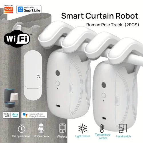 Imagen 1 del producto Robot de cortina WiFi inteligente con puerta de enlace Wi-Fi, Control de aplicación remota, arranque manual de apertura automática, Compatible con Alexa, 1/2 Uds.